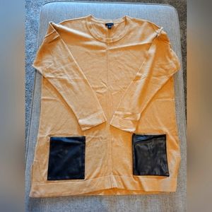 Ann Taylor Camel colored sweater with black leather pockets